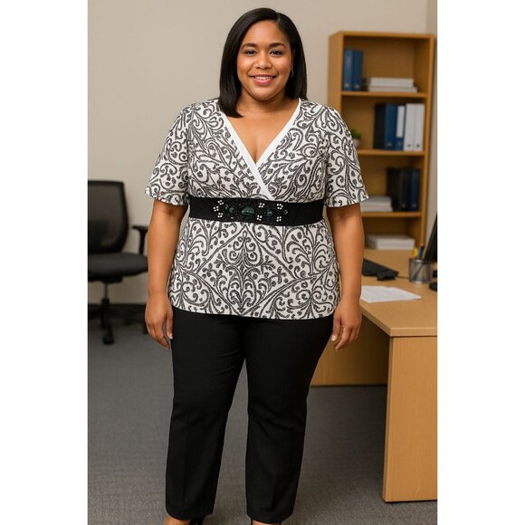 Lane Bryant Plus Size 18/20 Top Wrap Style Printed Embellished Waistband - Picture 7 of 7